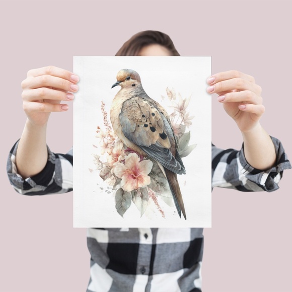 Watercolor Mourning Dove Bird Portrait Wall Art Illustration Print Unframed - Picture 3 of 6